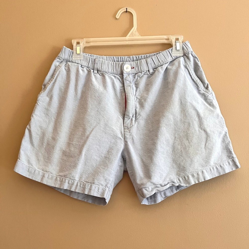 Chubbies Oxford Shorts Mens Medium Light Blue Elastic Waist 4.5 Inseam USA Made
